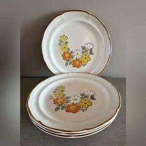 Set of 4 Vintage Spring Garden Baroque Hearthside Stoneware Dinner plates